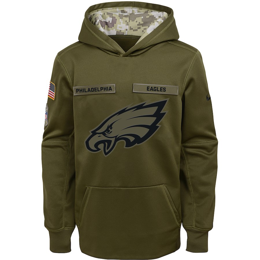 Philadelphia Eagles Nike Youth Salute to Service Pullover Performance Hoodie Green